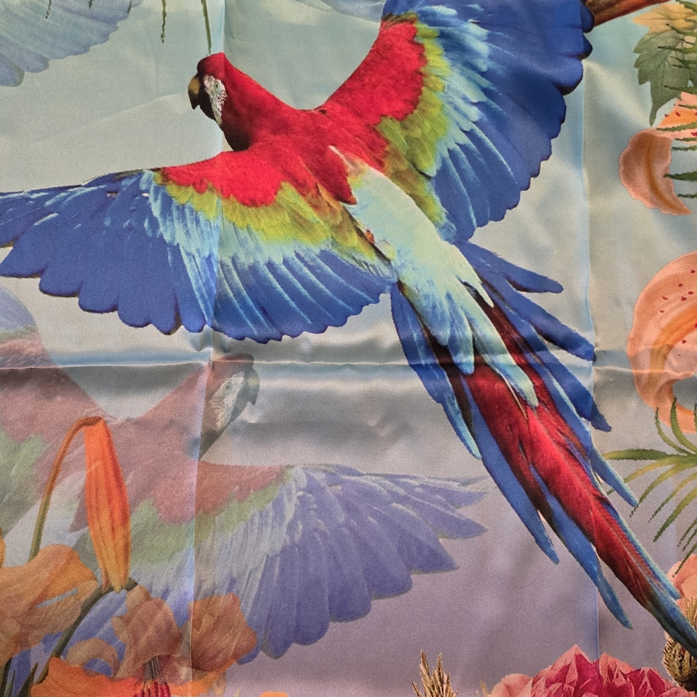 Vibrant Parrot Print Silk Scarf